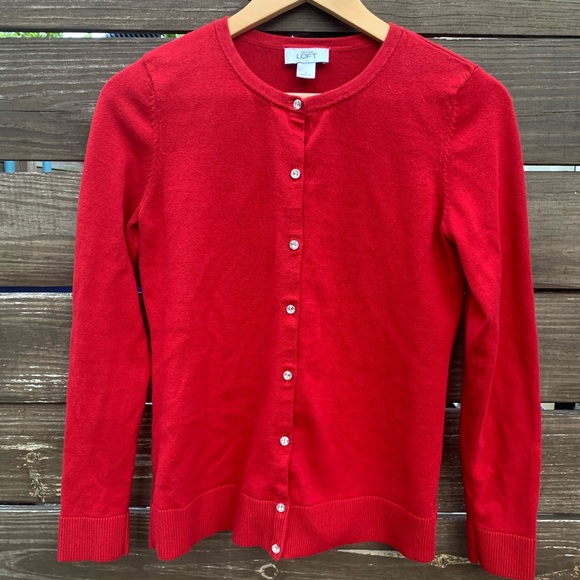 Red cardigan with jeweled buttons - Picture 1 of 5